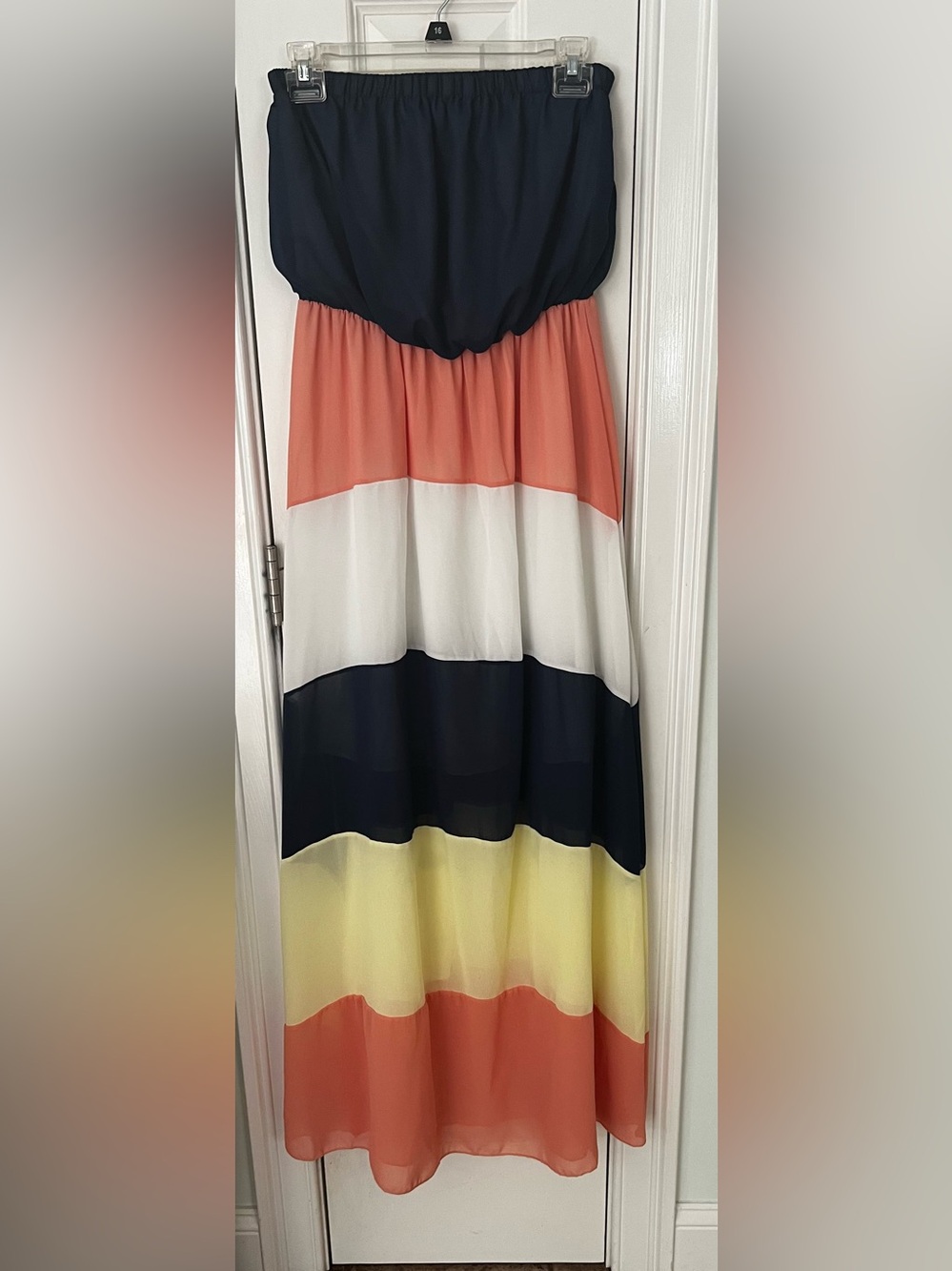 Colorblock Maxi Dress in Coral, White, Navy & Yellow